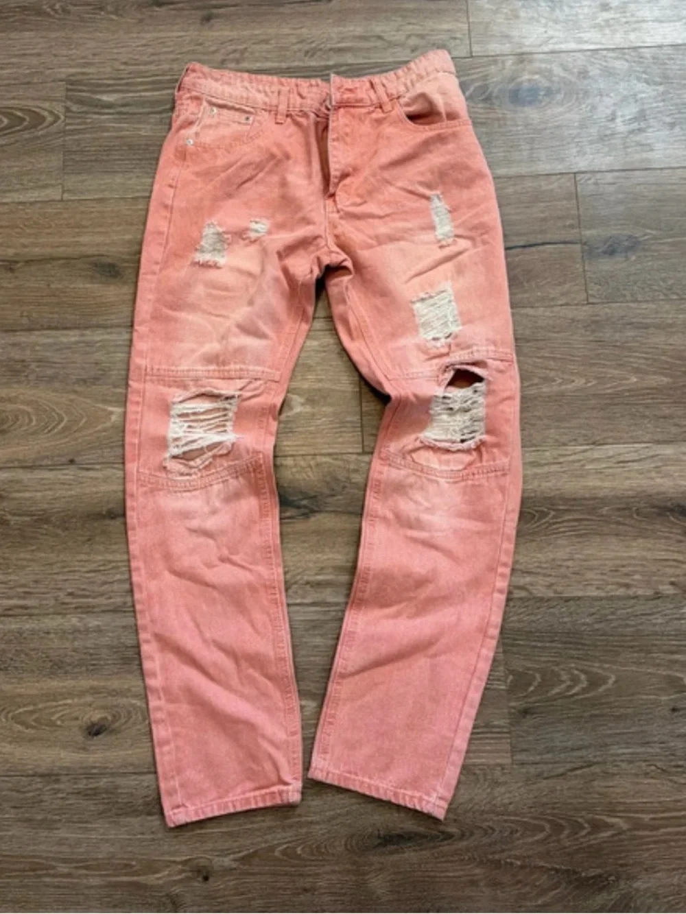 Women's Distressed Peach Pink Jeans - Picture 1 of 3